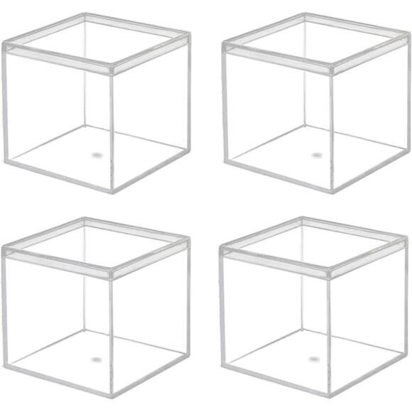 Clear Acrylic Box with Lid, 4 Pack 4x4x4 inches Clear Plastic Box for Organize - Picture 1 of 8